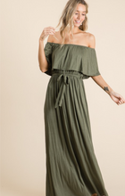 Load image into Gallery viewer, Olive Off The Shoulder Maxi Dress