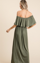 Load image into Gallery viewer, Olive Off The Shoulder Maxi Dress