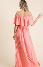 Load image into Gallery viewer, Coral Off The Shoulder Maxi Dress