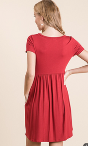 Red Everyday Dress with Pockets