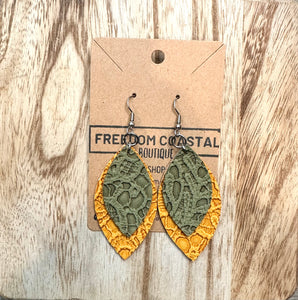 Mustard + Olive Double Layer Lace Leaf Earrings