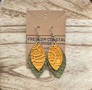 Olive + Mustard Double Layer Lace Leaf Earrings
