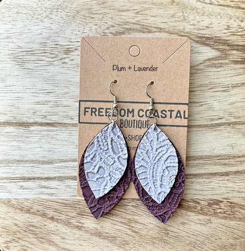 Plum + Lavender Double Layer Lace Leaf Earrings