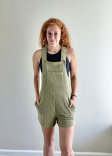 Load image into Gallery viewer, Light Olive Knit Fabric Overall Shorts