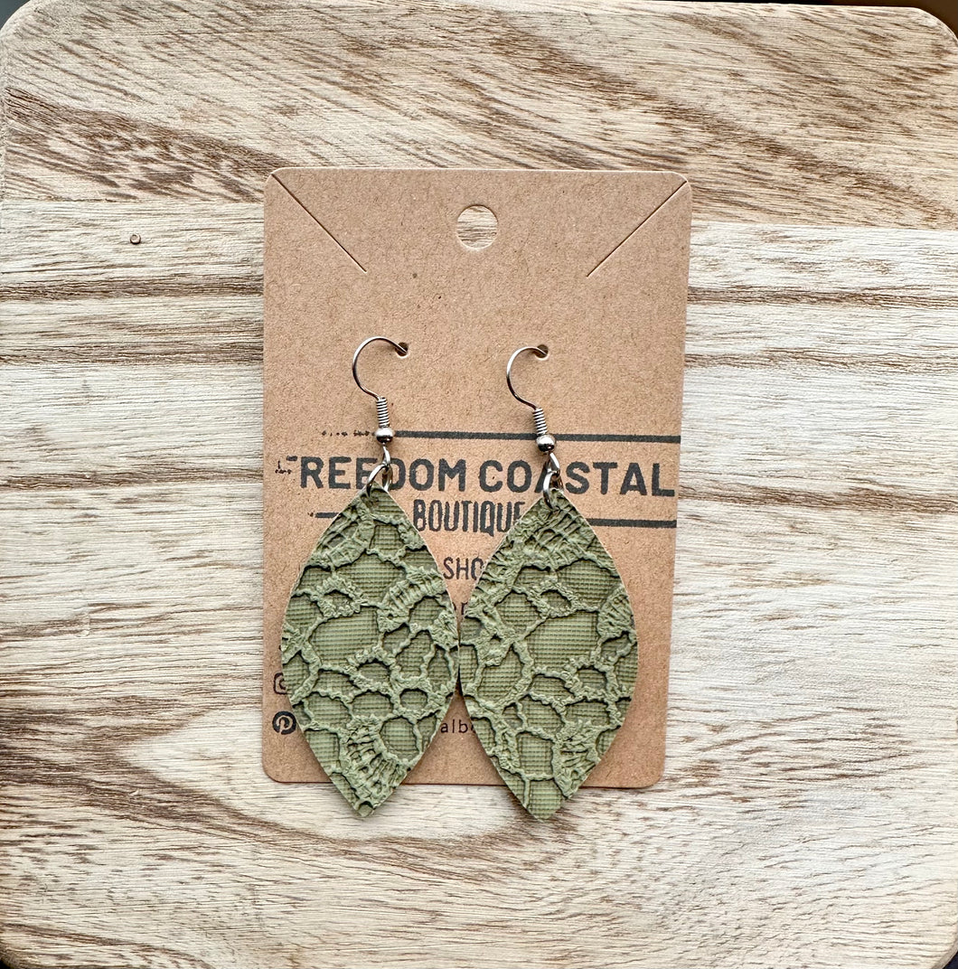 Olive Lace Leaf Earrings
