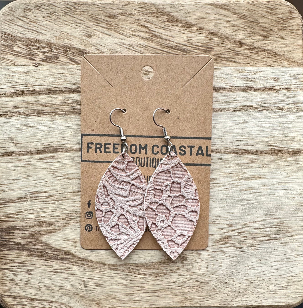Soft Pink Lace Leaf Earrings