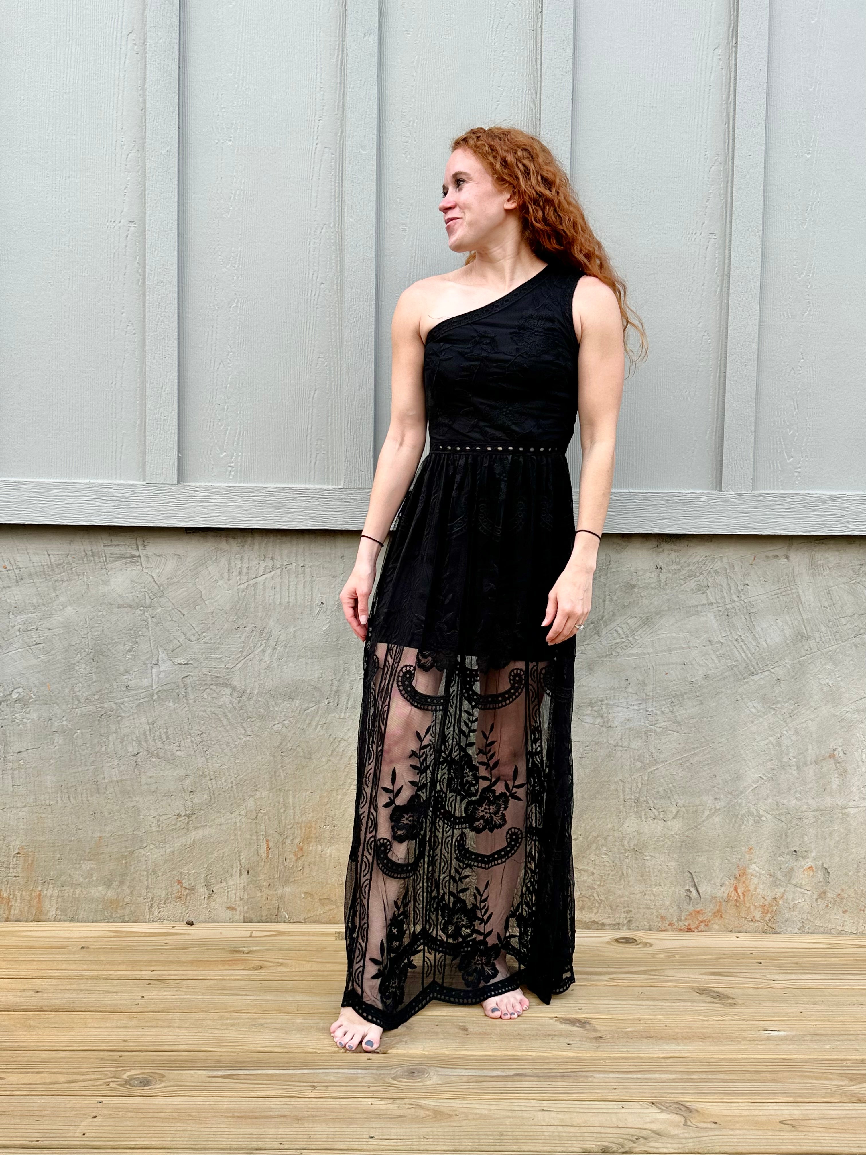 One Shoulder Black Lace Dress – Freedom Coastal