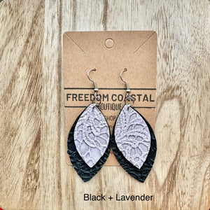 Black + Lavender Double Layer Lace Leaf Earrings