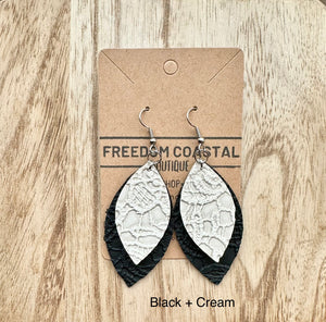 Black + Cream Double Layer Lace Leaf Earrings