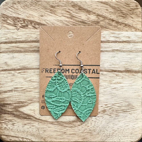 Teal Lace Leaf Earrings